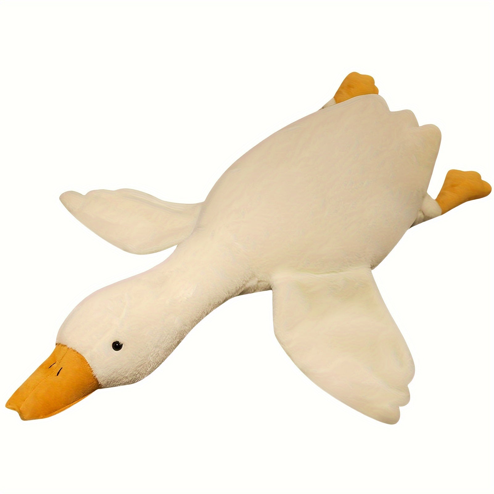 Plush toy shaped like a duck on a white background