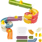 Children's toy water track with rubber ducks on a white background