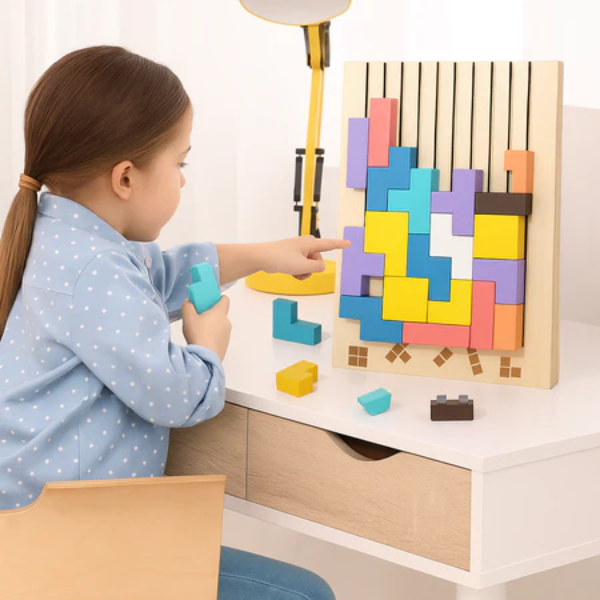 Wooden Montessori Puzzle Toy | Educational Tetris Block Game for Kids Learning & Play (3+ Years)